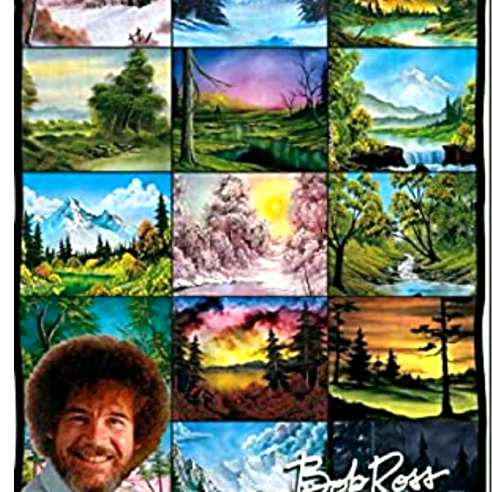 New Bob Ross Collector's Collage Fleece Blanket